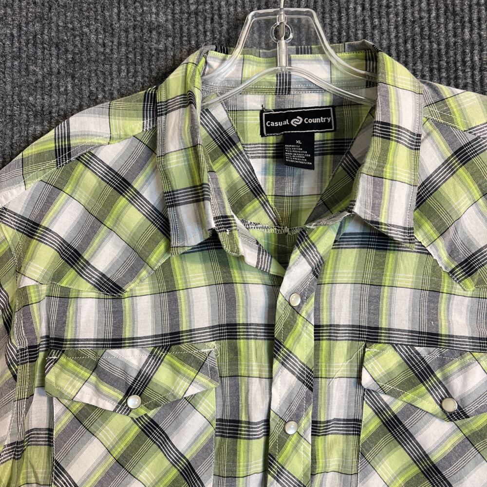 Sporty Plaid Short-Sleeve Dress Shirt - Lime/Gray - Picture 3 of 7